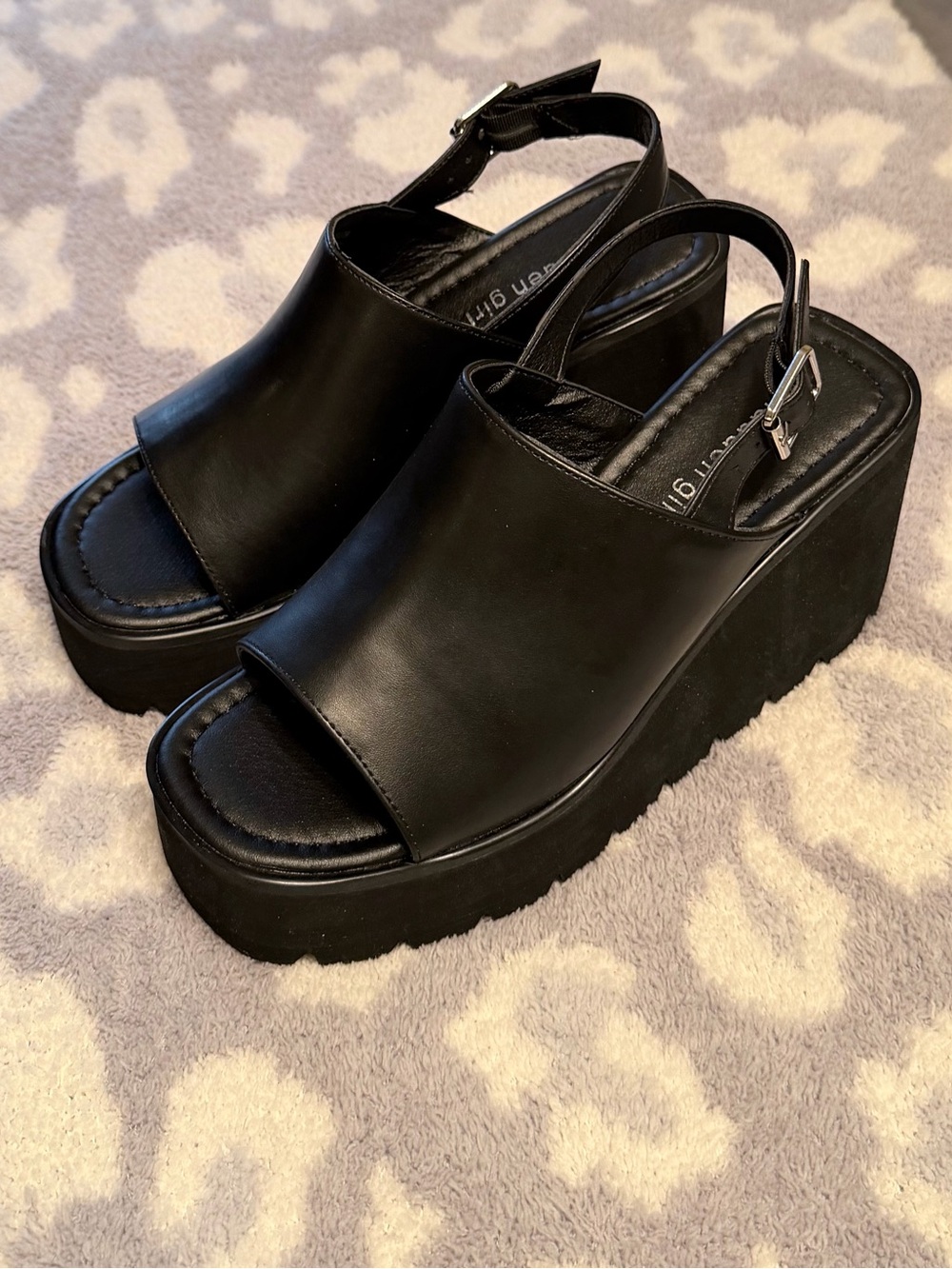 Madden Girl Black Crest Chunky Platform Open-Toe Slingbacks 7.5 NWOT